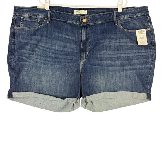 Signature Levi Strauss Women's Stretch Mid-Rise Blue Denim Shorts Plus Sz 28 NWT - Picture 1 of 11